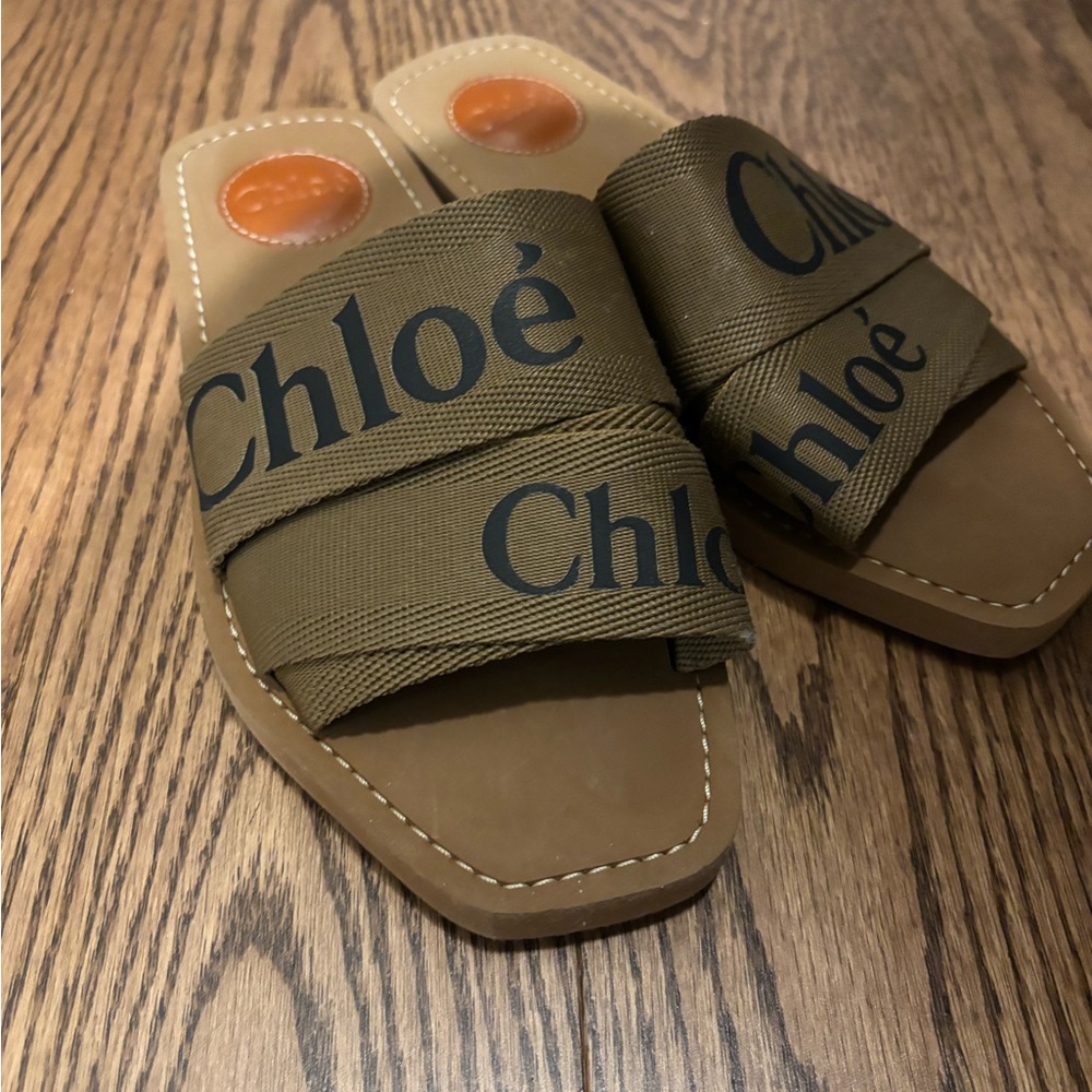 Chloe Olive and Tan Sandals
